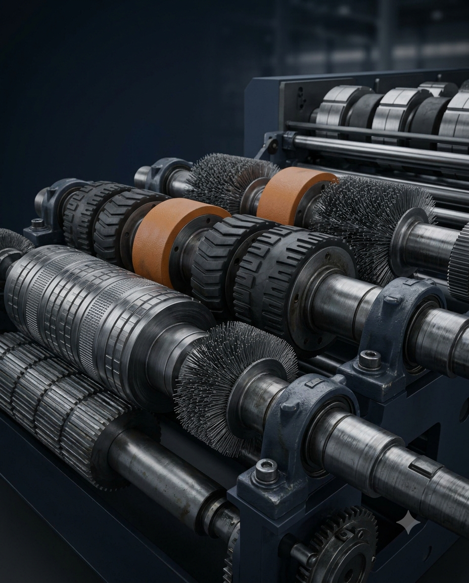 Material feeding rollers and transport machinery