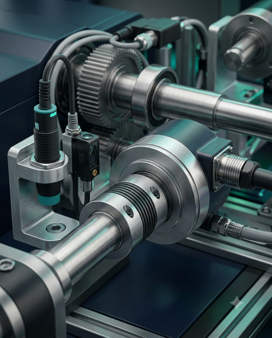 Macro view of industrial automation sensors and rotary encoders